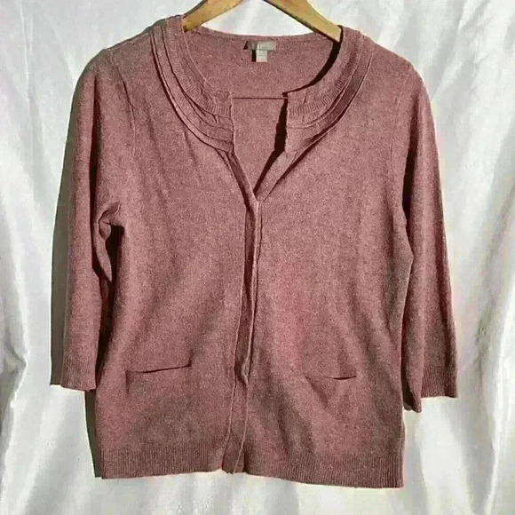J Jill Sweater Womens Medium Heather Pink Wool and Silk Cardigan Knit - Picture 2 of 10